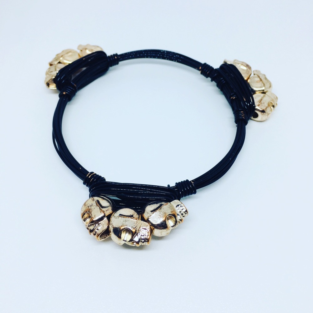 Skull Bracelet Gold and Black Metal Medium